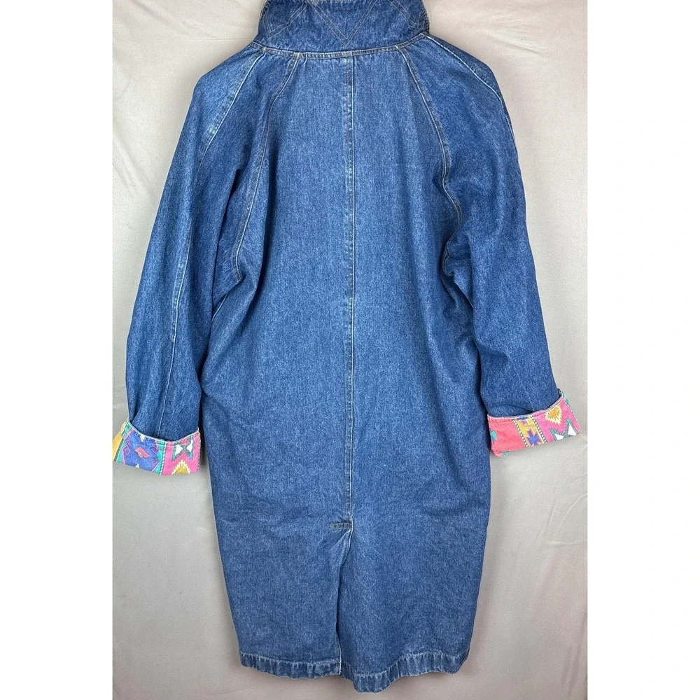 Vintage Timberwolf Denim Overcoat Womens Small Blue Aztec Corduroy Collar Long - Picture 2 of 10